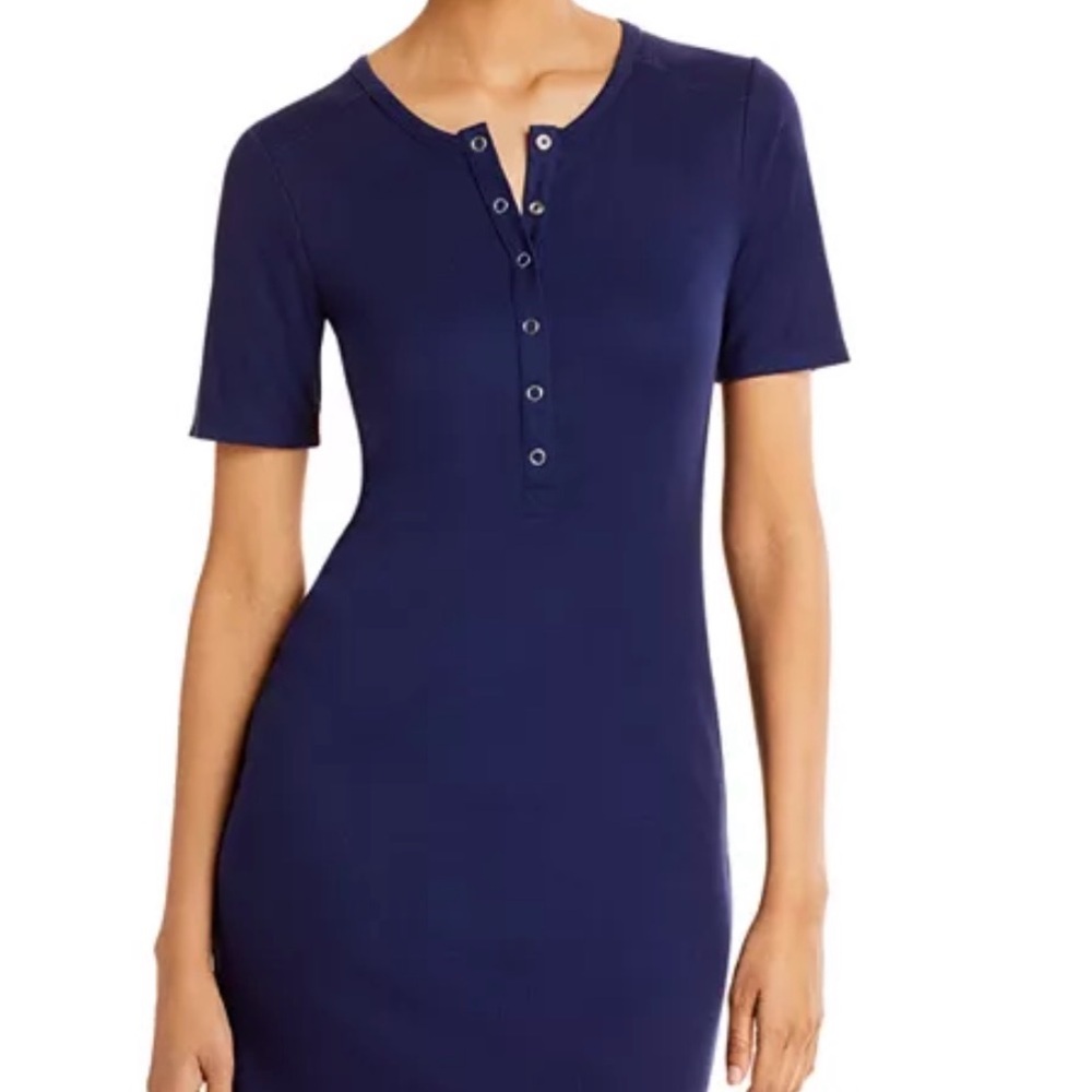 French Connection Navy Ribbed Button-Front Top - Picture 3 of 10